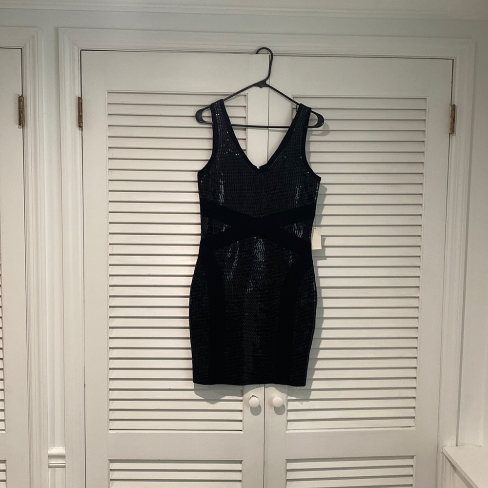 VENUS BLACK SPARKLE MIDI DRESS